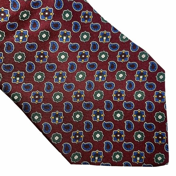 Tommy Hilfiger Red Paisley Geometric Classic Silk Tie Necktie - Picture 2 of 9